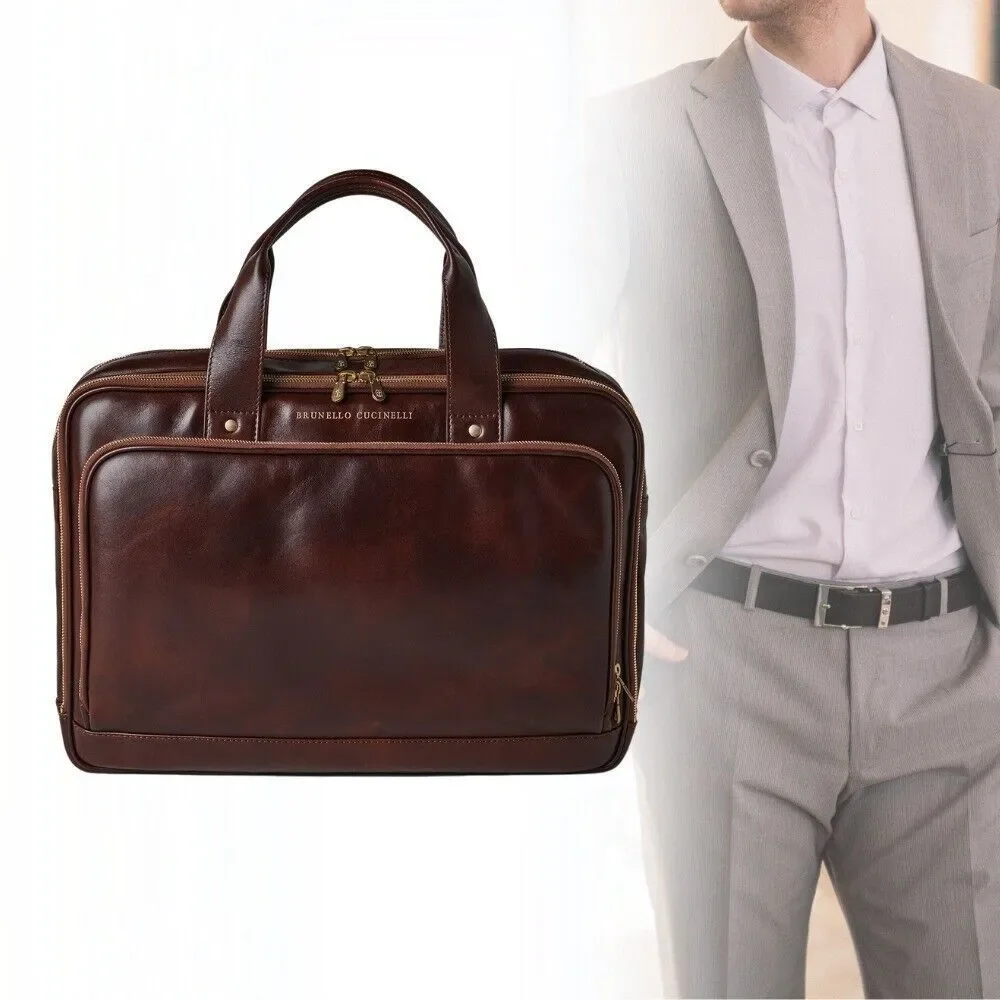 Brunello Cucinelli briefcase brown leather work bag Men's gift